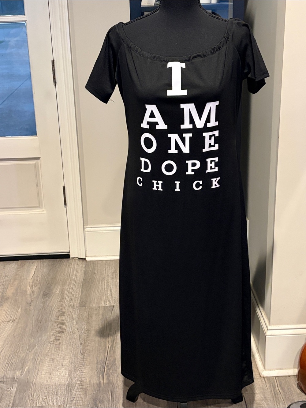 Black Graphic Maxi Dress with Bold White Text